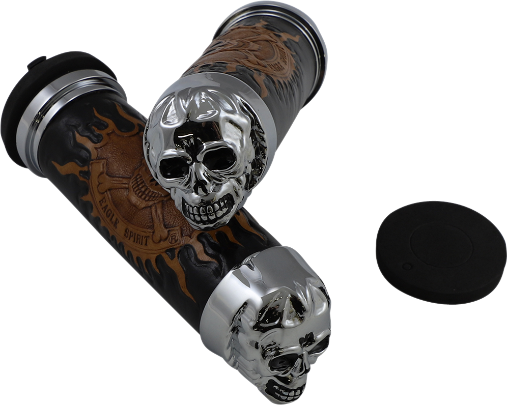 DRAG SPECIALTIES Grips - Skull Grips - Plain Eyes - Chrome 74693B