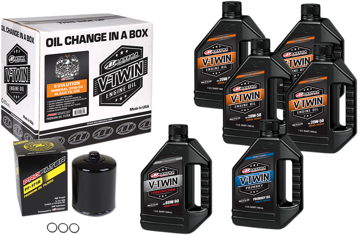 MAXIMA RACING OIL Evolution Mineral 20W-50 Oil Change Kit - Black Filter 90-069016PB