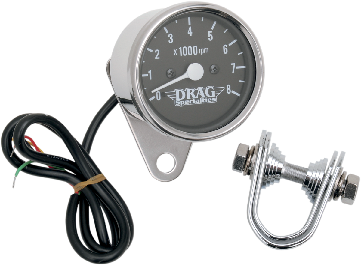 DRAG SPECIALTIES 2.4" Mini Electronic Tach - Stainless Steel Housing - Backlit LED Black Face 21-6930DSLEDB