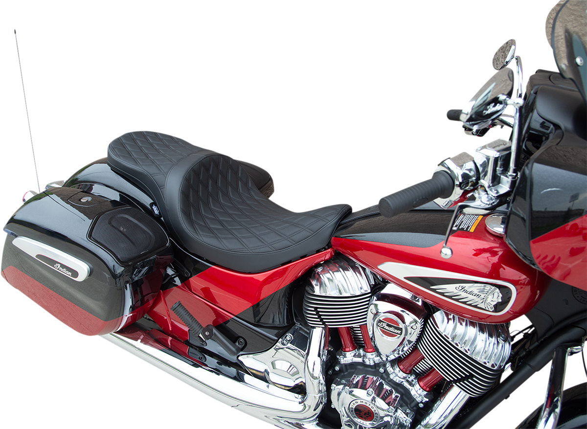 DRAG SPECIALTIES Low Profile Touring Seat - Double Diamond w/ Black Stitching - '14-'22 Indian 0810-2258