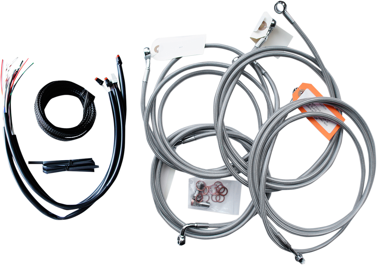 LA CHOPPERS Handlebar Cable/Brake Line Kit - Complete - 18" - 20" Ape Hanger Handlebars - Stainless LA-8053KT2-19