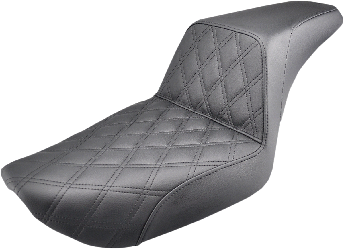 SADDLEMEN Step-Up Seat - Front Lattice Stitch - Black - Dyna 896-04-172