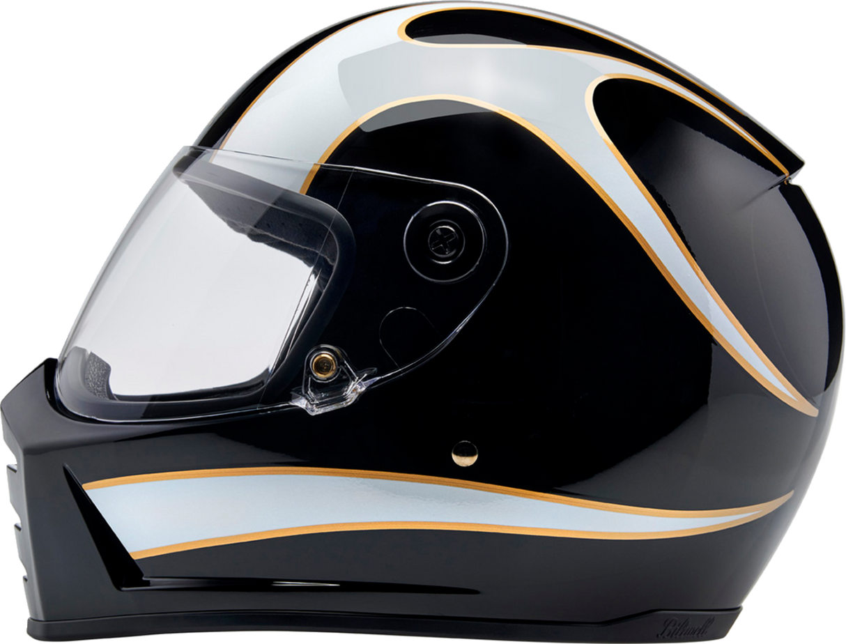 BILTWELL Lane Splitter Helmet - Gloss Black/White Flames - 2XL 1004-570-506