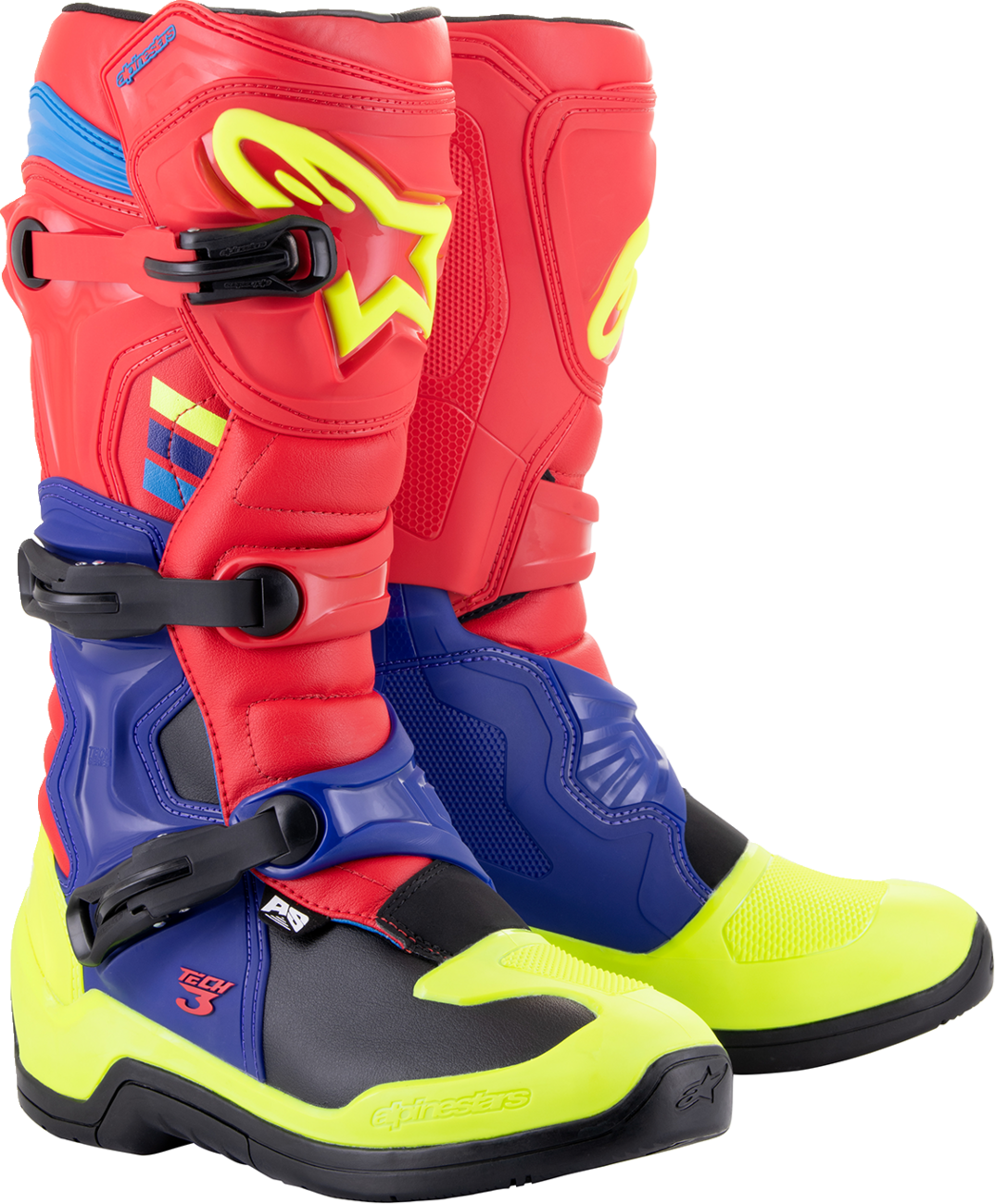 ALPINESTARS Tech 3 Boots - Red/Blue/Yellow Fluorescent - US 7 2013018-3375-7