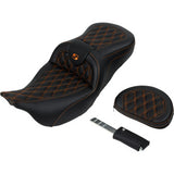 SADDLEMEN Roadsofa™ Seat - with Backrest - Orange Stitch - FL '08-'23 A808-07R-182ORA