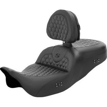 SADDLEMEN RoadSofa™ Seat - Honeycomb - with Backrest - Heated - FL '08-'23 808-07B-189BRHC