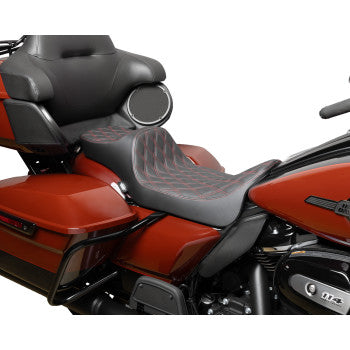 DRAG SPECIALTIES Predator III Seat - Extended Reach - Double Diamnd - Red Stitching - FLH/FLT '08-'24 0801-1925