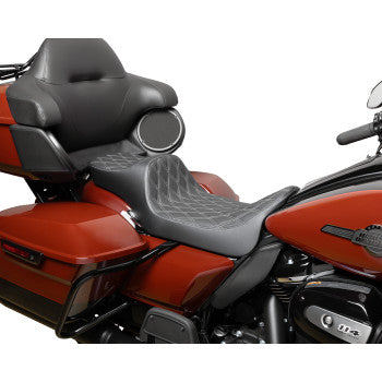 DRAG SPECIALTIES Predator III Seat - Extended Reach - Double Diamnd - Silver Stitching - FLH/FLT '08-'24 0801-1924