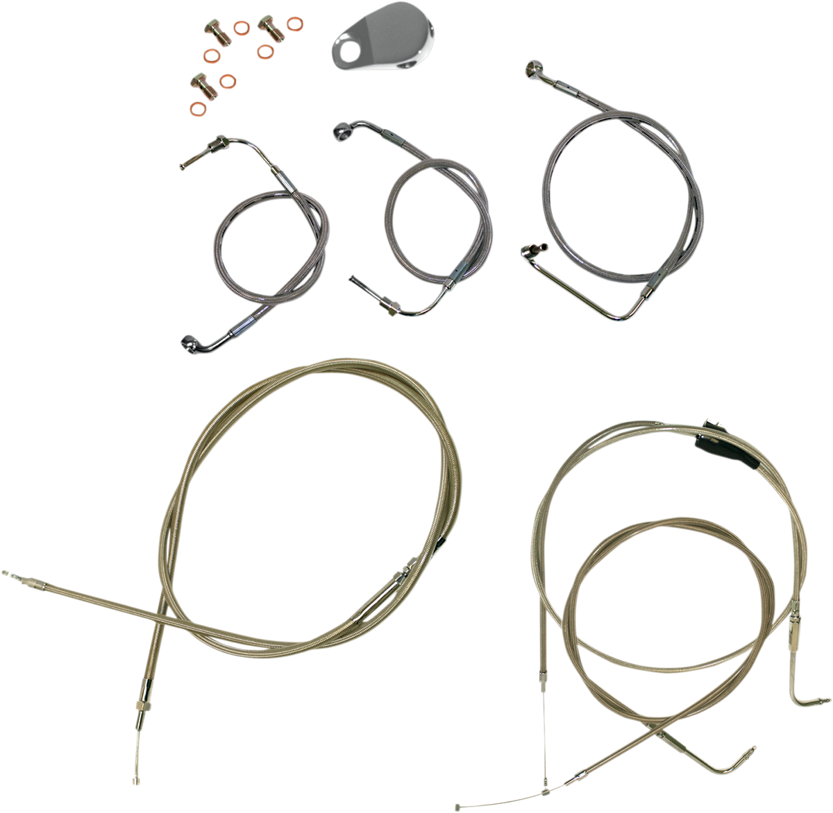 LA CHOPPERS Handlebar Cable/Brake Line Kit - 12" - 14" Ape Hanger Handlebars - Stainless Steel LA-8006KT-13