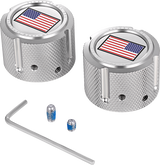 FIGURATI DESIGNS Front Axle Nut Cover - Stainless Steel - Red/White/Blue Flag - Reversed FD20-FAC-SS