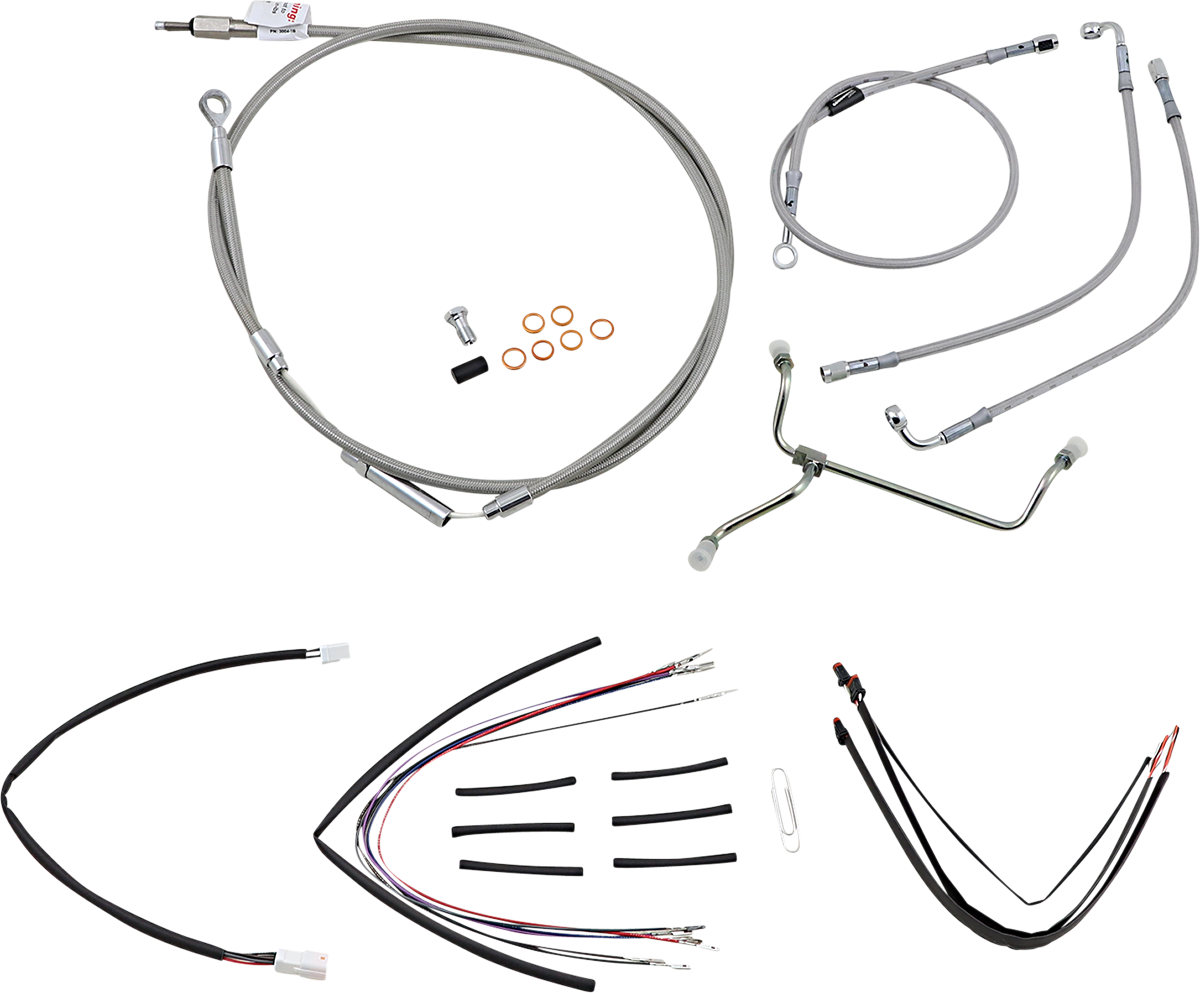 BURLY BRAND Handlebar Cable/Brake Line Kit - Complete - 14" Ape Hanger Handlebars - Stainless Steel B30-1152