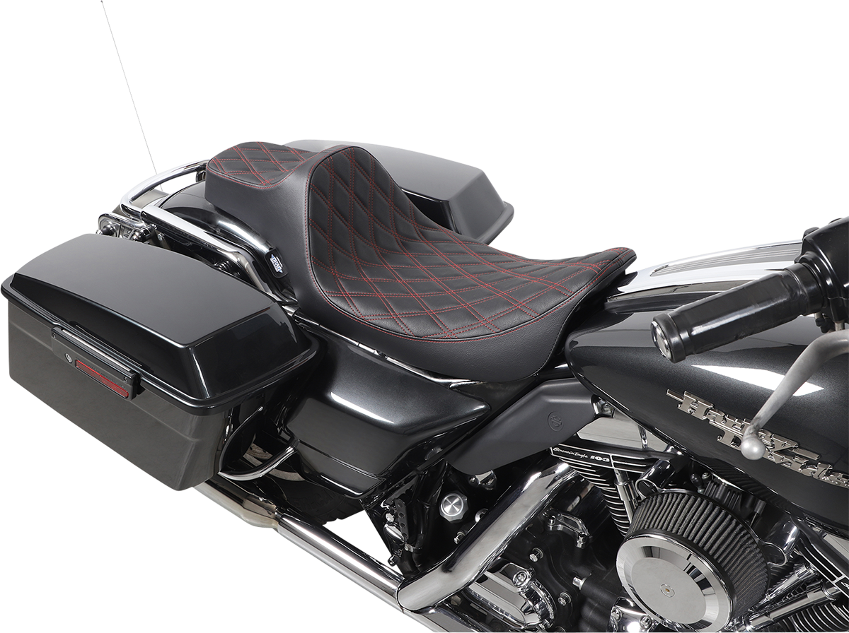 DRAG SPECIALTIES Extended Reach Predator III Seat - Double Diamond - Black w/ Red Thread NOT A 2-UP SEAT 8011371