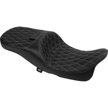 DRAG SPECIALTIES SEATS  Extended Reach Freedom Seat - Vinyl - Double Diamond - Silver Stitch - FLT/FLH '09-'24 0801-1981