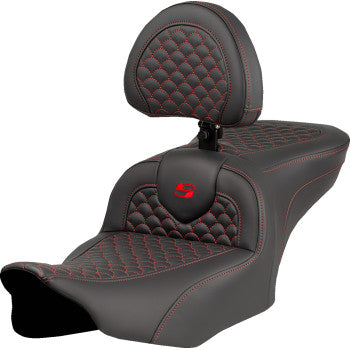 SADDLEMEN Roadsofa™ Seat - Dragon Scale Stitch - Red Stitch - w/ Backrest - FLTR/FLHX '23-'24 823-07-208B4