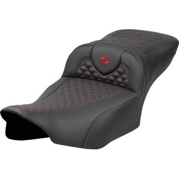 SADDLEMEN Roadsofa™ Extended Reach Seat - Dragon Scale Stitch - Red Stitch - w/o Backrest - FLTR/FLHX '23-'24 823-07-20904