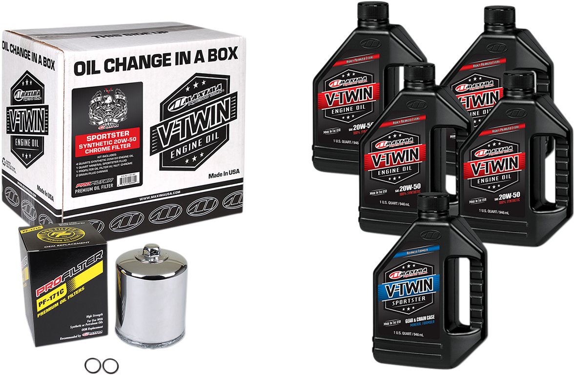 MAXIMA RACING OIL Sportster Synthetic 20W-50 Oil Change Kit - Chrome Filter 90-119015PC