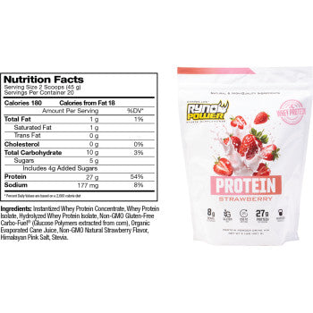 RYNO POWER Protein Powder - Strawberry - 2 lb - 20 Servings PRO-STRAW-2LB