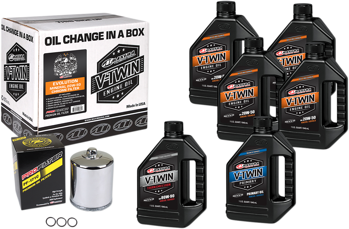 MAXIMA RACING OIL Evolution Mineral 20W-50 Oil Change Kit - Chrome Filter 90-069016PC