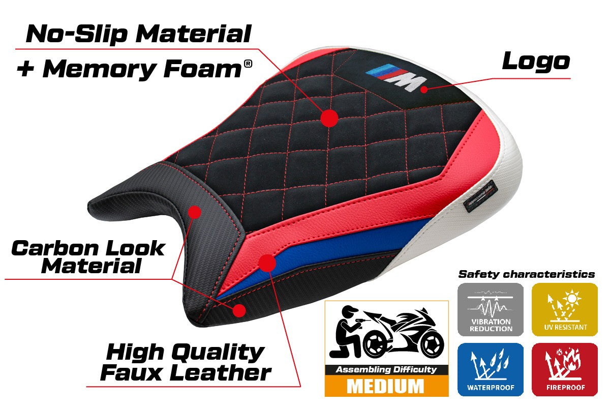 Tappezzeria Italia BMW M1000RR 2023-2025 Seat Cover Velvet Comfort Red Blue White Black