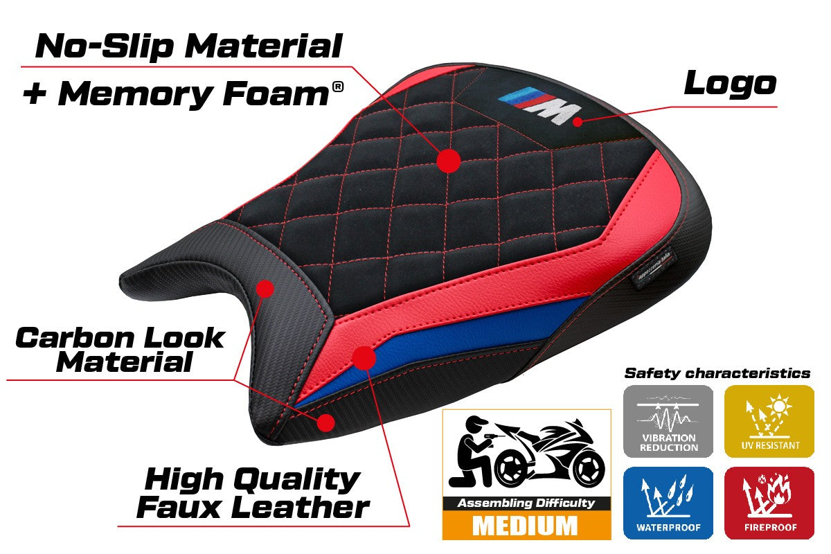 Tappezzeria Italia BMW M1000RR 2023-2025 Seat Cover Velvet Comfort Blue Red Black