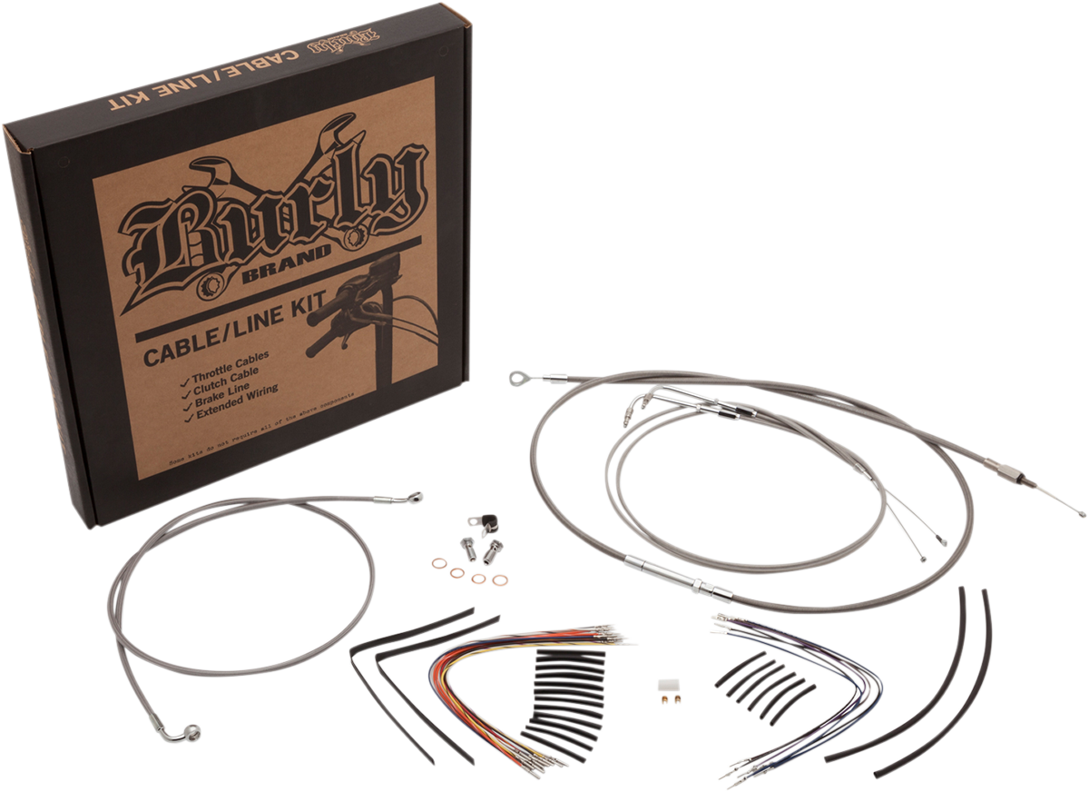 BURLY BRAND Handlebar Cable/Brake Line Kit - Complete - 15" Ape Hanger Handlebars - Stainless Steel B30-1233