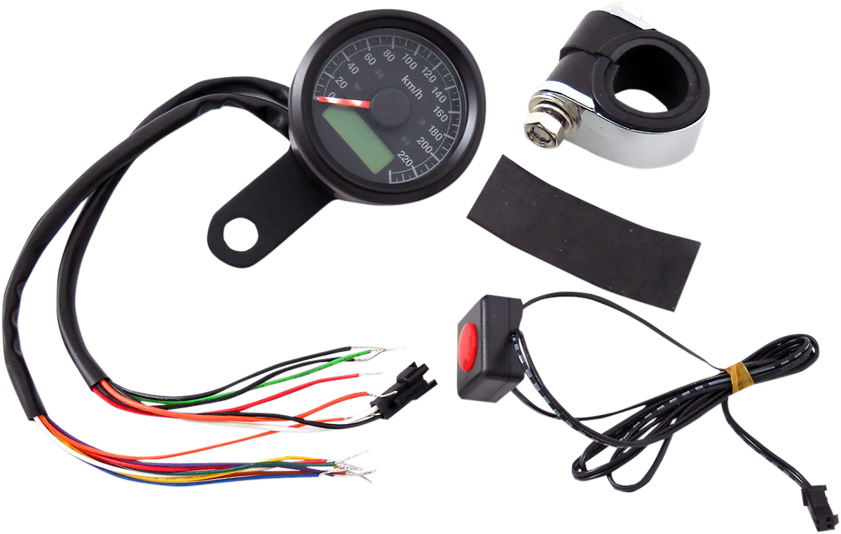 DRAG SPECIALTIES 1-7/8" Programmable Speedometer with Indicator Lights - Gloss Black - 220 KPH LED Black Face 77902K