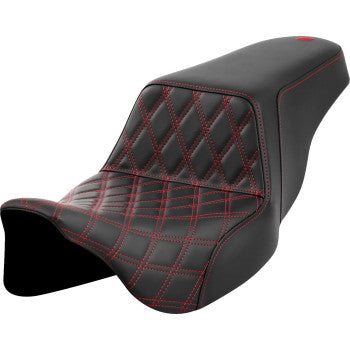 SADDLEMEN Step-Up Seat - Front Lattice Stitch - Red Stitch - FLH/FLT '08-'23 A808-07B-172RED