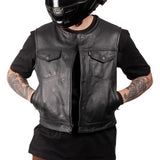 THRASHIN SUPPLY CO. Encinal Leather Shorty Riding Vest - Black - 2XLTMJ-17-12