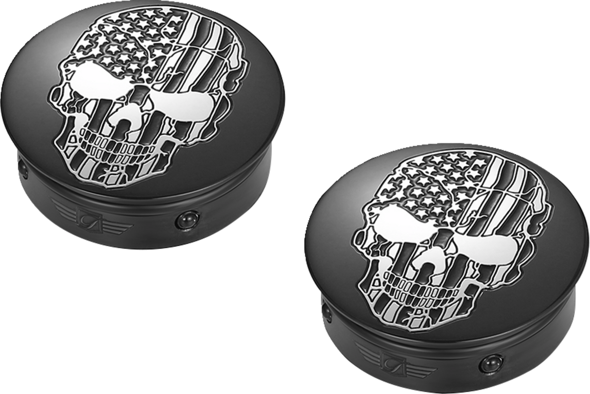 FIGURATI DESIGNS Swing Arm Covers - Contrast Cut - American Flag Skull - Custom - Black FD28-BKSKULL-CC