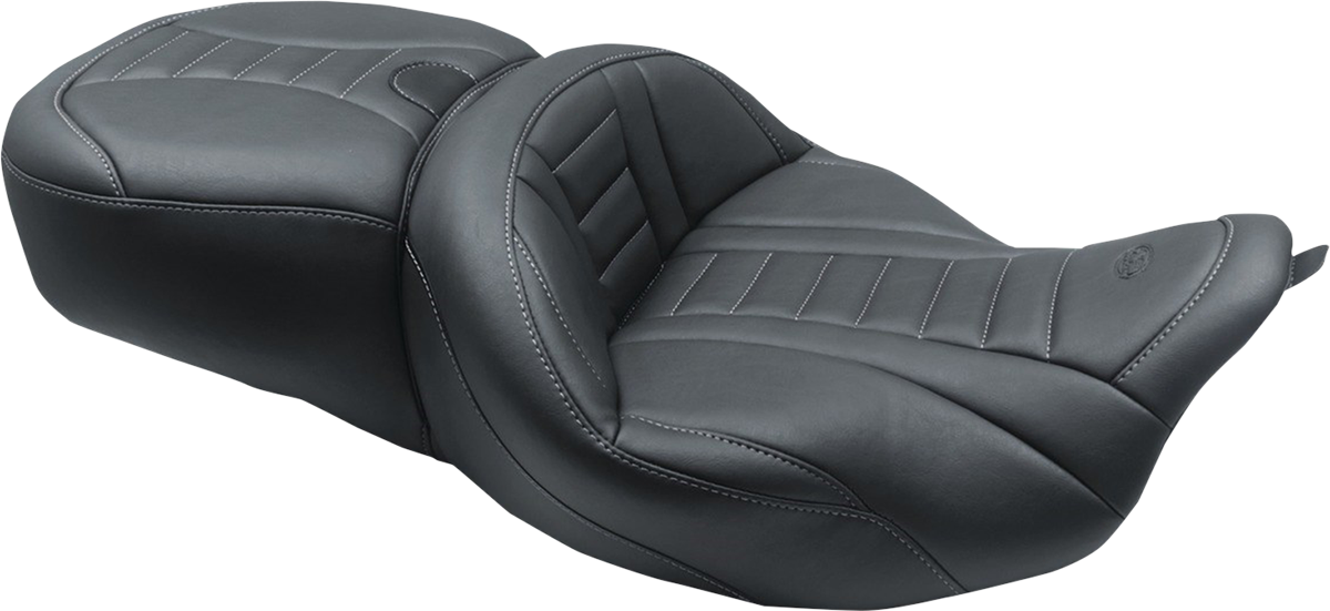 MUSTANG One-Piece Deluxe Touring Seat - Black w/ Gun Metal Stitching 79006GM