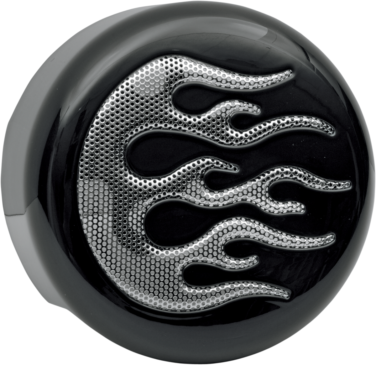 DRAG SPECIALTIES Horn Cover - Black with Chrome Flame 76705F