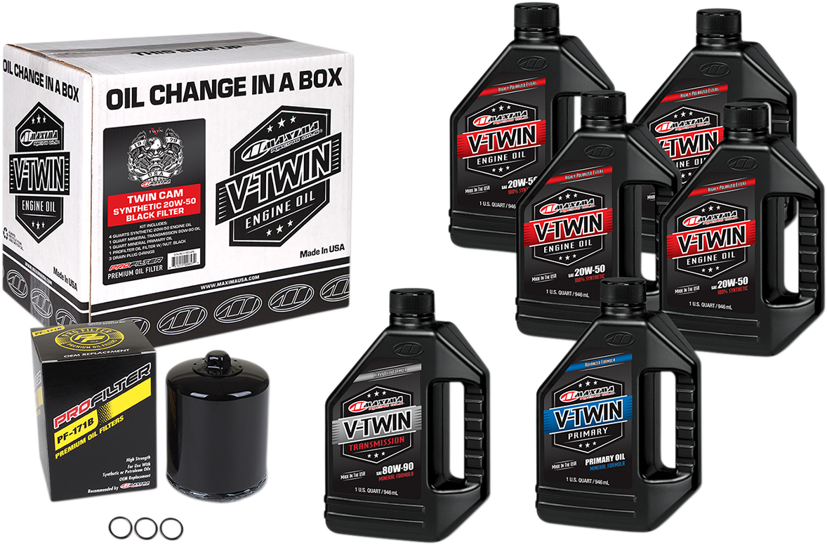 MAXIMA RACING OIL Twin Cam Synthetic 20W-50 Oil Change Kit - Black Filter 90-119016PB