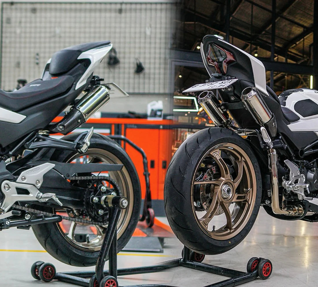 IN STOCK Vandemon CFMOTO single-sided swingarm  450SR-S 2023-2025 Stainless Steel / Titanium High Mount Exhaust System CFMOTO450SRSHMEXHC