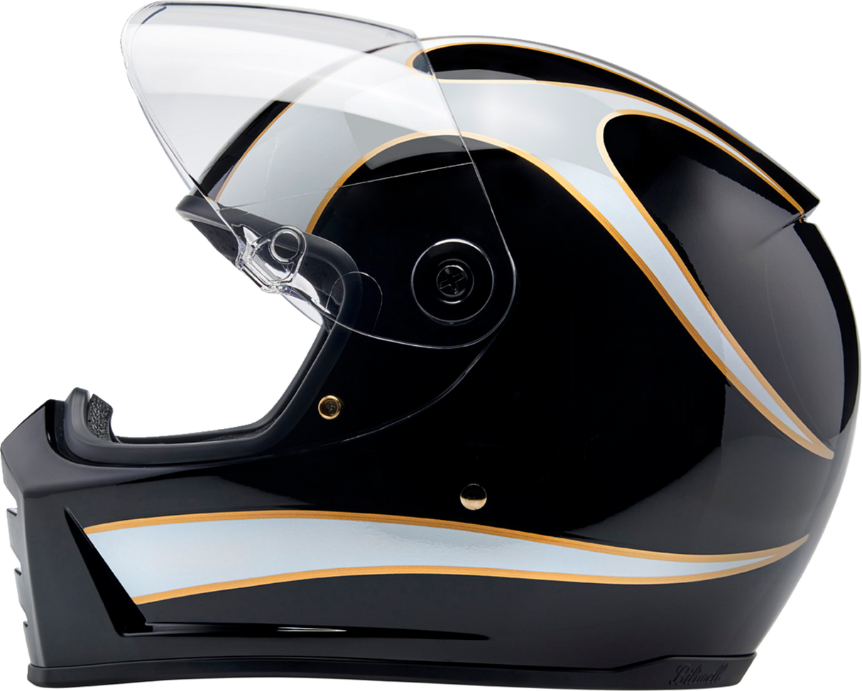 BILTWELL Lane Splitter Helmet - Gloss Black/White Flames - 2XL 1004-570-506