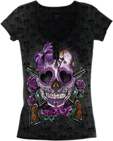 LETHAL THREAT Women's Day of the Dead Gun T-Shirt - Small LA20612S