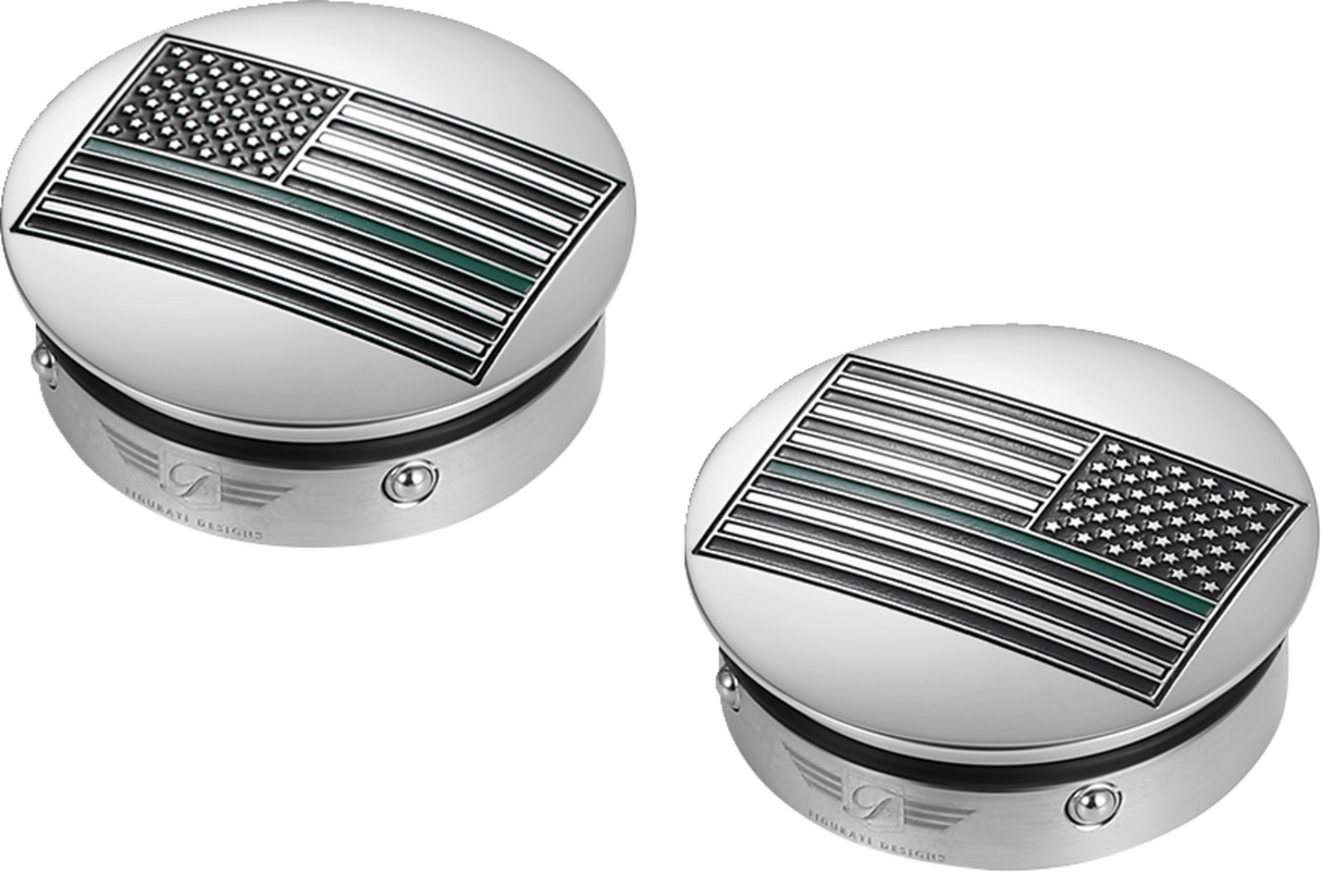 FIGURATI DESIGNS Swing Arm Covers - Green Line American Flag - Custom - Reversed FD72-AFGL-SS