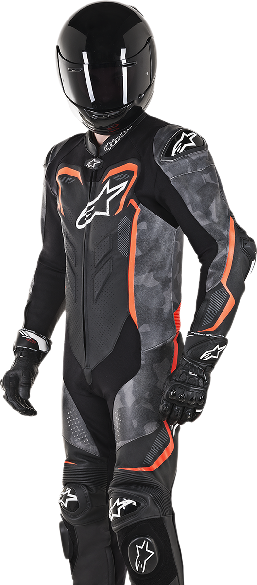 ALPINESTARS GP Plus v2 Camo 1-Piece Leather Suit - Black/Charcoal/Red Fluorescent - US 40 / EU 50 3150718-994-50