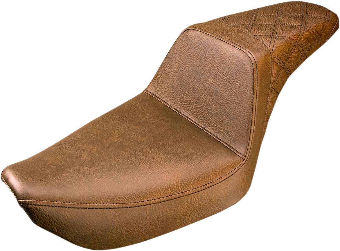 SADDLEMEN Step Up Seat - Rear Lattice Stitched - Brown - Dyna 896-04-173BR