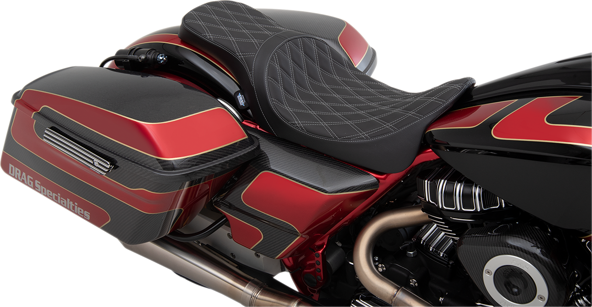 DRAG SPECIALTIES Predator 2-Up Seat - Double Diamond - Silver Stitching - FL '08-'22 0801-1271