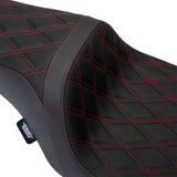 DRAG SPECIALTIES Asiento Predator 1Up - Vinilo - Doble puntada roja diamante - FLH '08-'23 0801-1491 