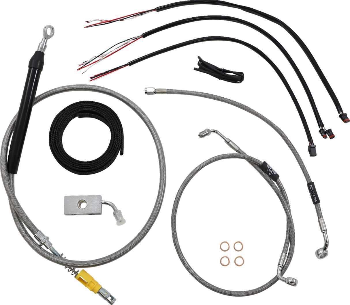 LA CHOPPERS Handlebar Cable/Brake Line Kit- Quick Connect - Complete - 15" - 17" Ape Hangers - Stainless LA-8155KT2-16