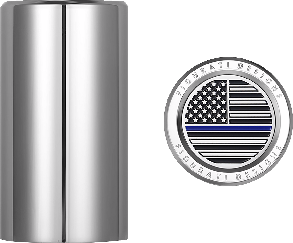 FIGURATI DESIGNS Docking Hardware Covers - American Flag - Blue Line - Long - Stainless Steel FD70-DC-2545-SS