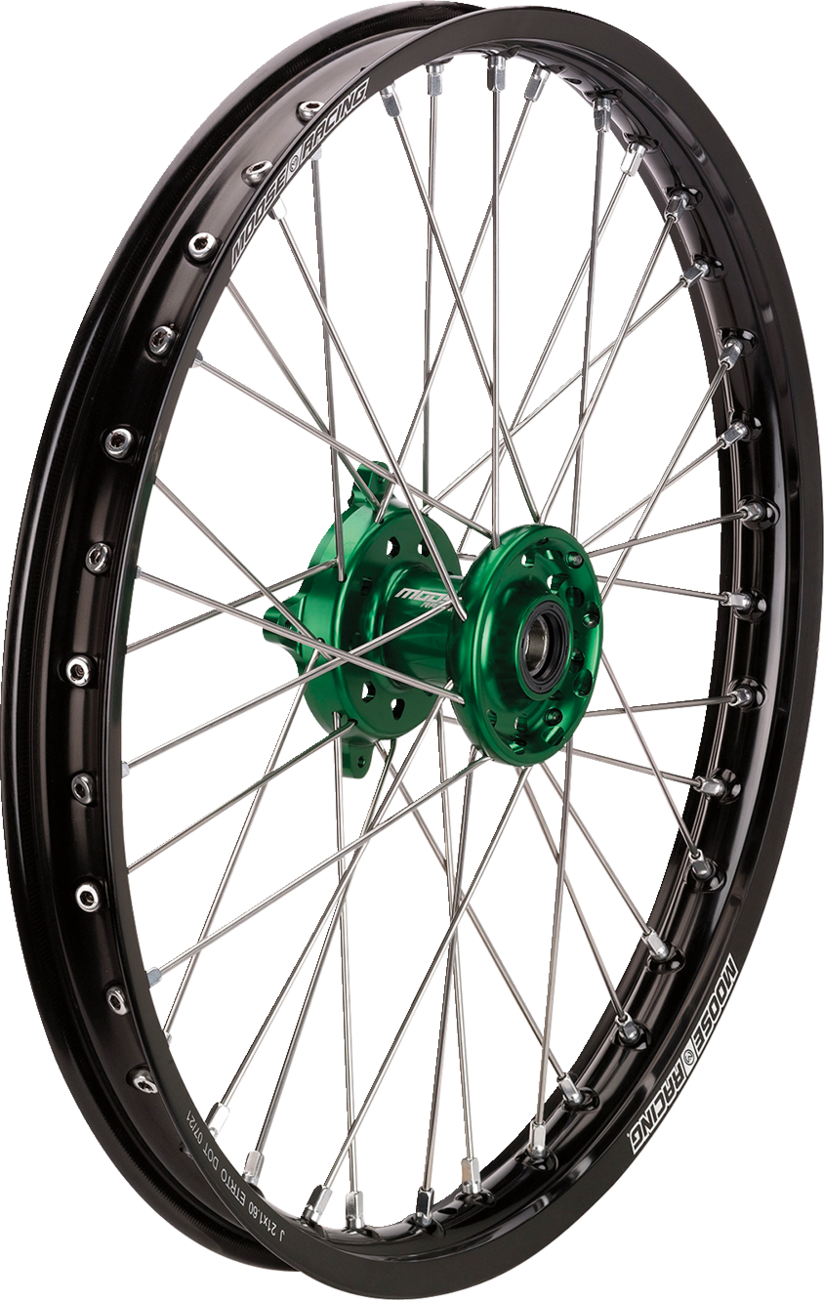 MOOSE RACING Wheel Assembly - SX-1 - Complete - Front - Black Wheel/Green Hub - 21x1.6 - Kawasaki KFN-16021-BKGN