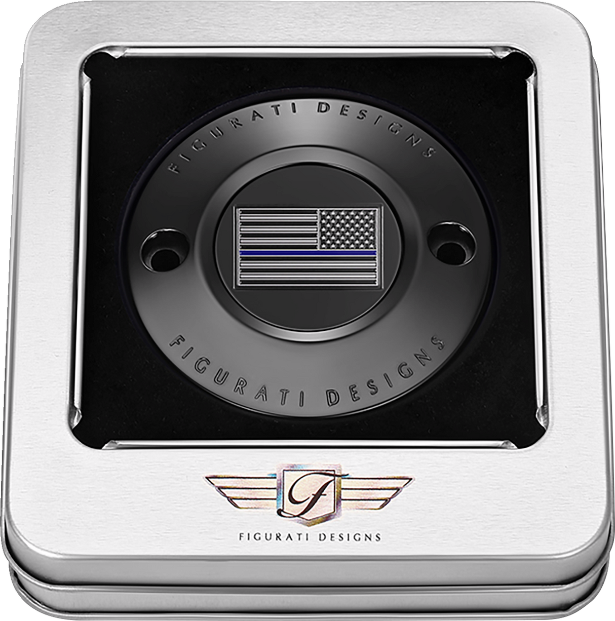 FIGURATI DESIGNS Timing Cover - 2 Hole - American - Blue Line - Black FD71-TC-2H-BLK