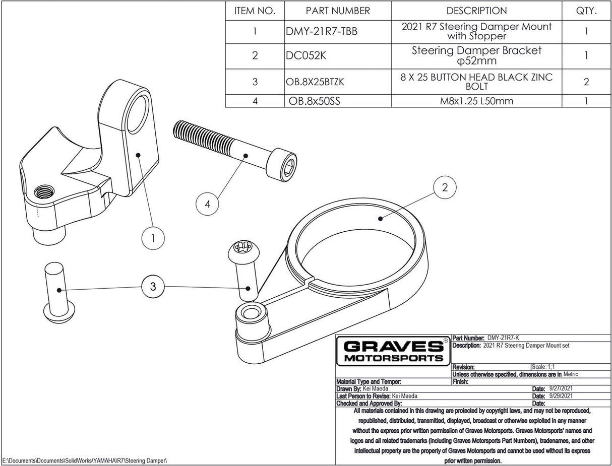 Graves motorsports works steering damper mount R7 2021-2024 DMY-21R7-K