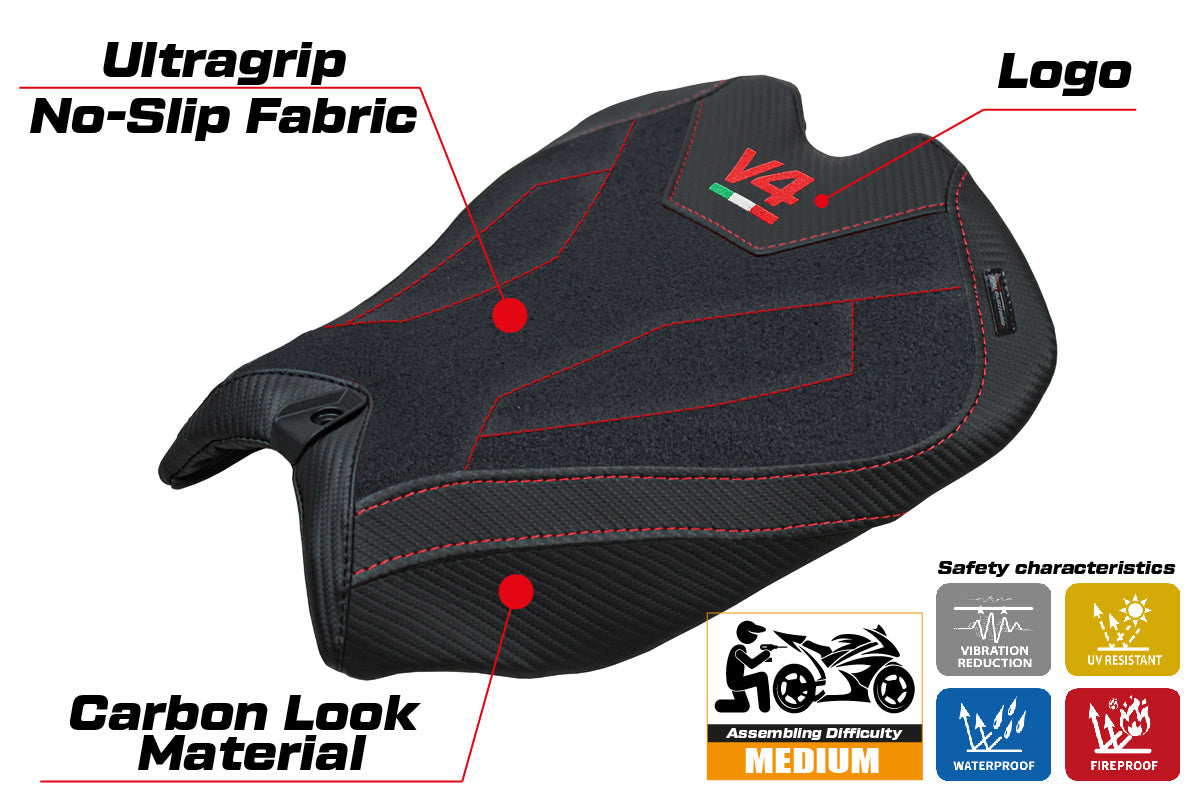 Tappezzeria Italia Ducati Panigale V4 2025 Seat Cover Ultragrip Black V4 Logo