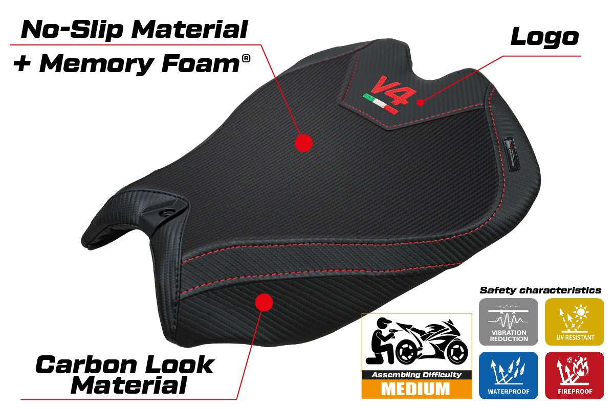 Tappezzeria Italia Ducati Panigale V4 2025 Seat Cover Comfort Black Logo V4