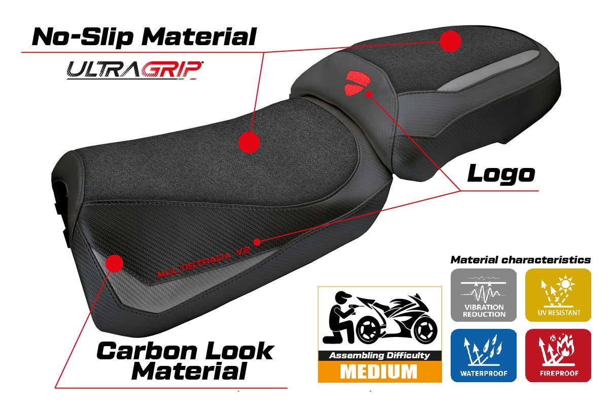 Tappezzeria Italia Ducati Multistrada V2 2025 Seat Cover Ultragrip Grey Black