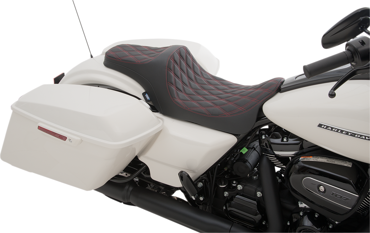 DRAG SPECIALTIES Predator III Seat - Double Diamond - Red Stitched - FL '08-'22 0801-1116