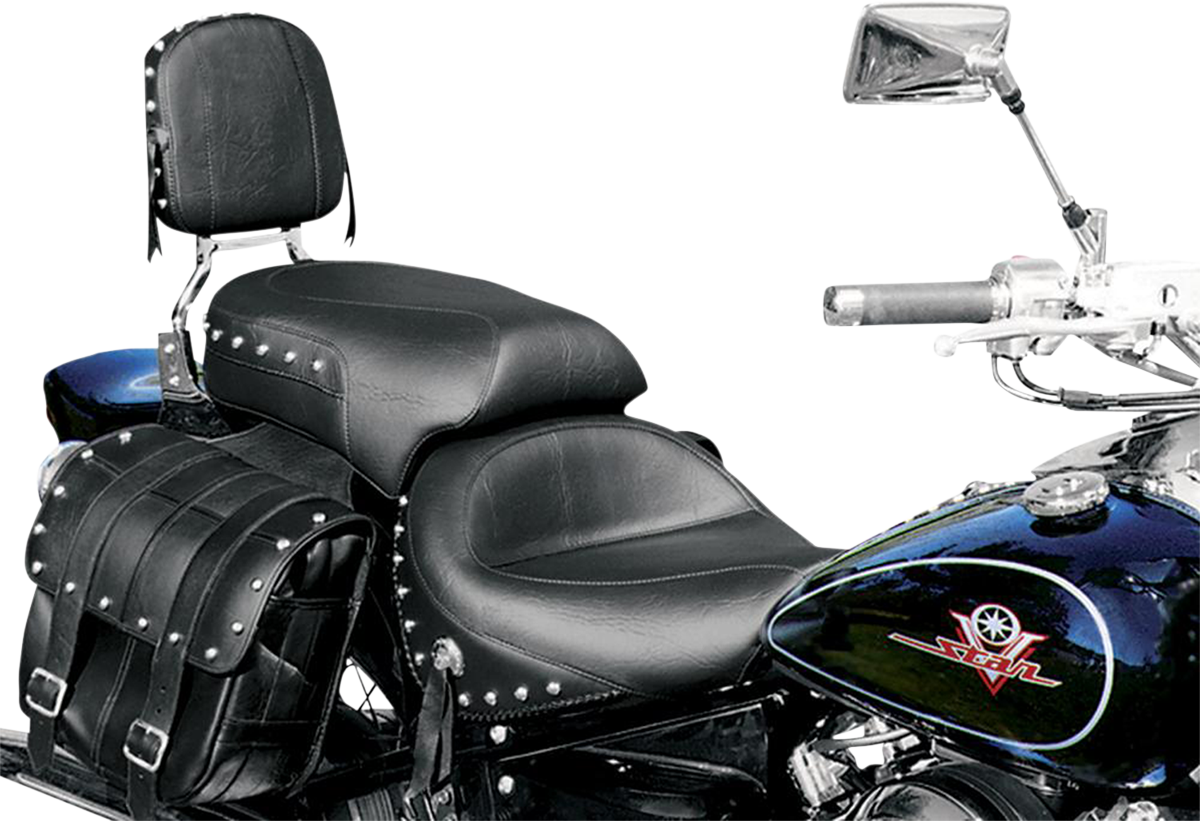 MUSTANG Seat - Wide - Touring - Without Backrest - Two-Piece - Chrome Studded - Black w/Conchos - XV650 75266